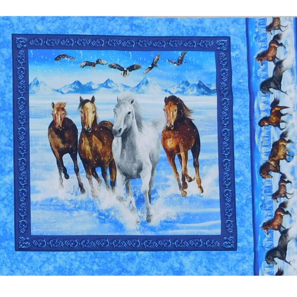 Patchwork Quilting Sewing Fabric Running Wild Horse Panel 90x110cm