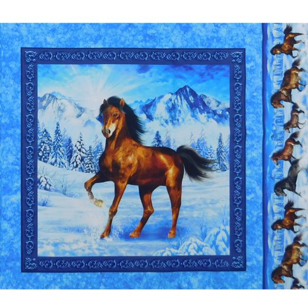 Patchwork Quilting Sewing Fabric Running Wild Horse Panel 90x110cm