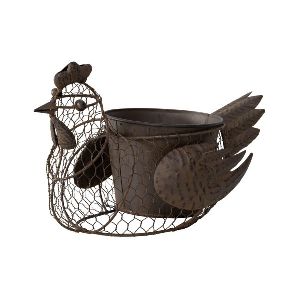 French Country Vintage Look Metal Chook Plant Holder