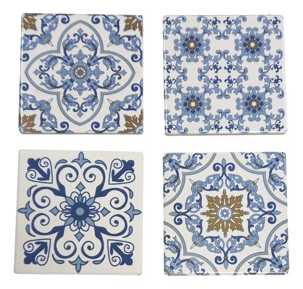 Dining Kitchen Moroccan Tile Coasters Set 4 with Holder