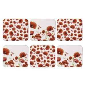 Ashdene Dining Kitchen Red Poppies Cork Back Placemats Set 6