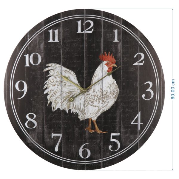 French Country Retro Wall Clock White Chook on Black 60cm 56011CLK