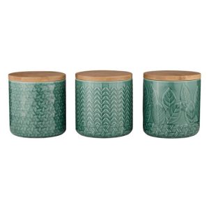 Ashdene Kitchen Canisters Set of 3 Heath Jade Ceramic with Bamboo Lids