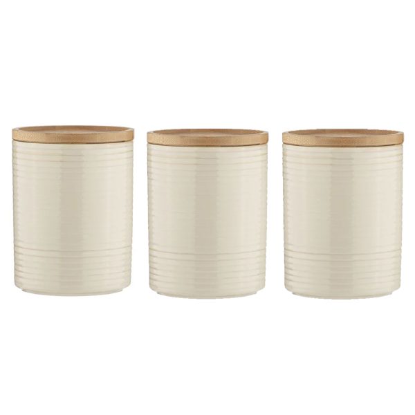 Ashdene Kitchen Canisters Set of 3 Stax Almond Ceramic with Bamboo Lids
