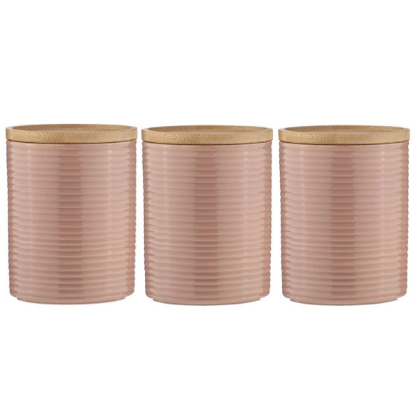 Ashdene Kitchen Canisters Set of 3 Stax Toffee Ceramic with Bamboo Lids