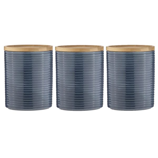 Ashdene Kitchen Canisters Set of 3 Stax Denim Ceramic with Bamboo Lids