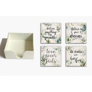 Country Kitchen Ceramic Coasters Believe Dreams Set 4 CT144