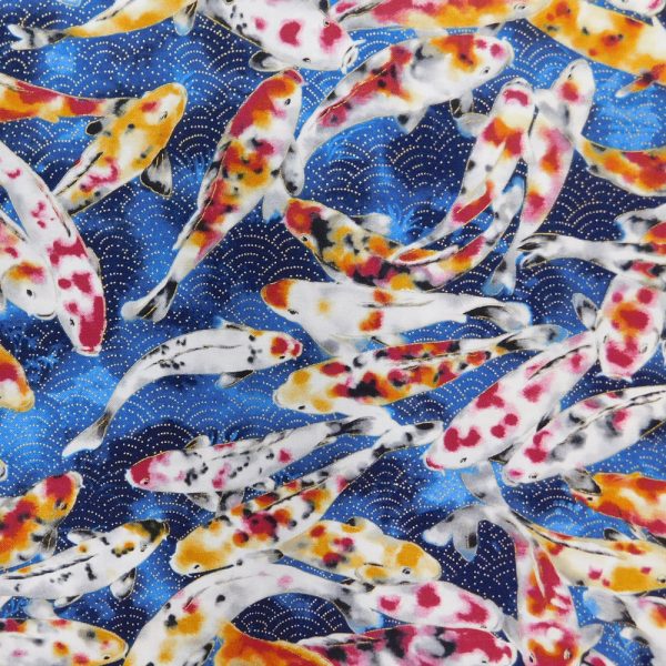 Patchwork Quilting Sewing Fabric Japanese Koy Fish Allover 50x55cm FQ