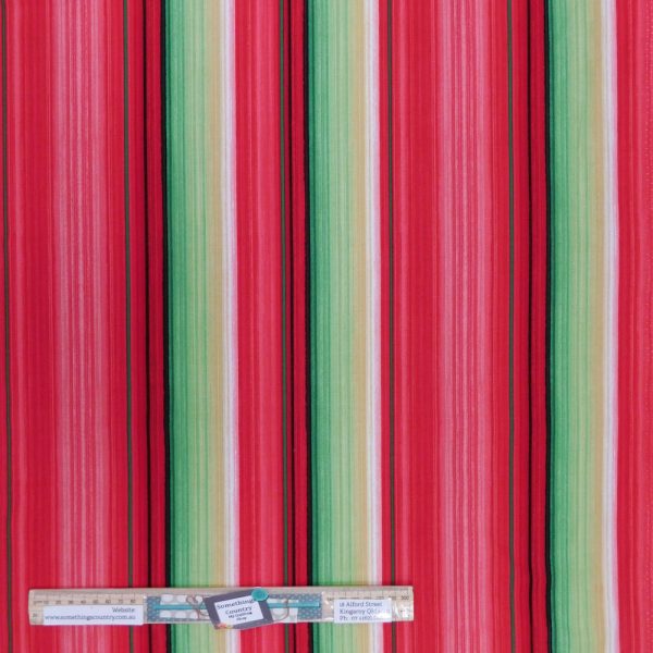 Patchwork Quilting Sewing Fabric Christmas Red Green Stripes Allover 50x55cm FQ