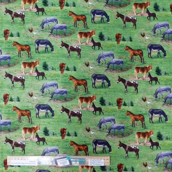 Patchwork Quilting Sewing Fabric Farm Donkey Allover 50x55cm FQ