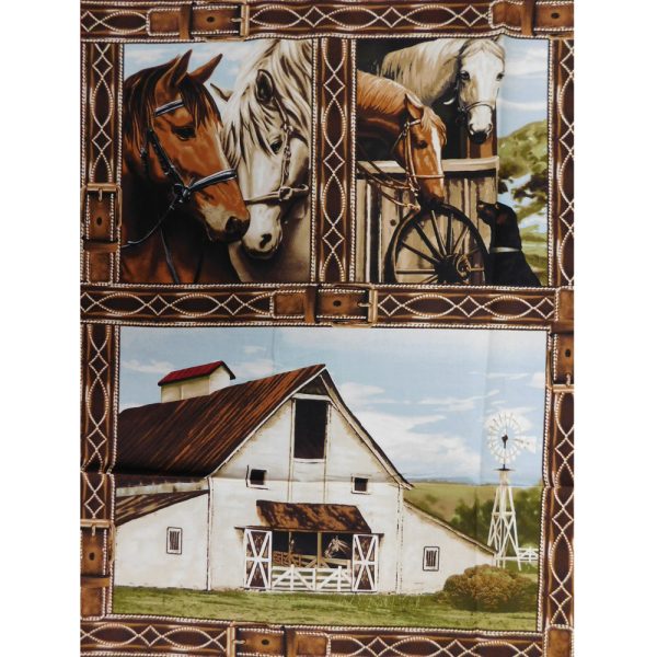 Patchwork Quilting Sewing Fabric Cottonwood Stables Horse Panel 61x110cm