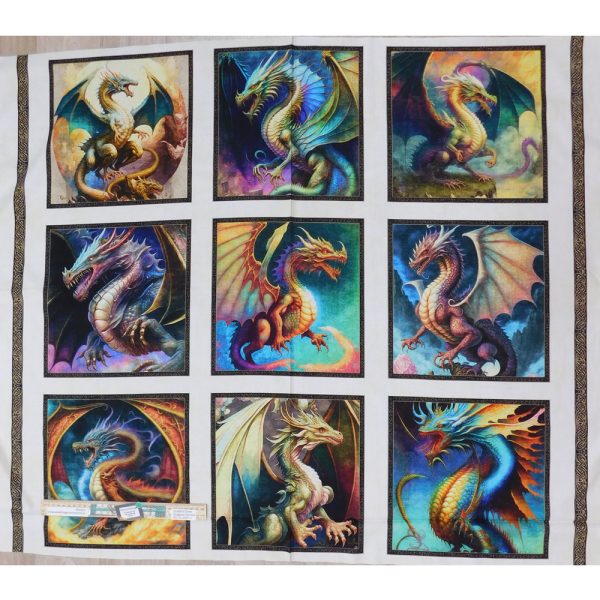 Patchwork Quilting Sewing Fabric Dragon Fyre Large Panel 94x110cm