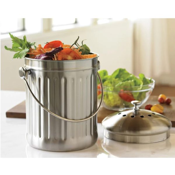 Appetito Enamel Retro Kitchen Scraps Silver Compost Bucket 4.5L