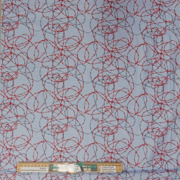 Patchwork Quilting Sewing Fabric Fenced In Barbwire Blue 50x55cm FQ
