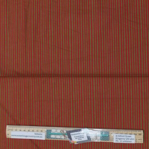 Patchwork Quilting Sewing Fabric Red Olive Stripe Allover 50x55cm FQ