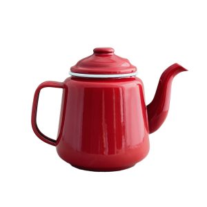 Country Vintage Style Falcon Enamel Red with White Trim Teapot 950ml