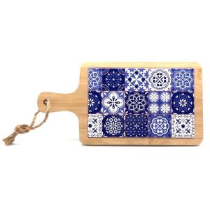 French Country Kitchen Wooden Serving Cheese Board Blue Tile