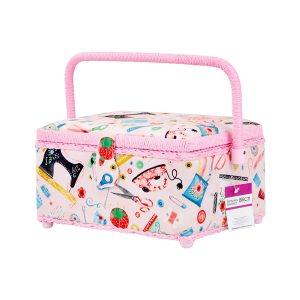 Birch Pink Notions Sewing Basket With Handle and Tray Insert