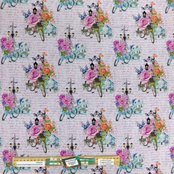 Patchwork Quilting Sewing Fabric Paris Bicycle Allover 50x55cm FQ