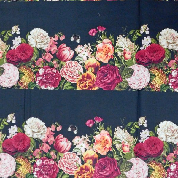Patchwork Quilting Sewing Fabric Butterfly Bouquet Black Border 50x55cm FQ