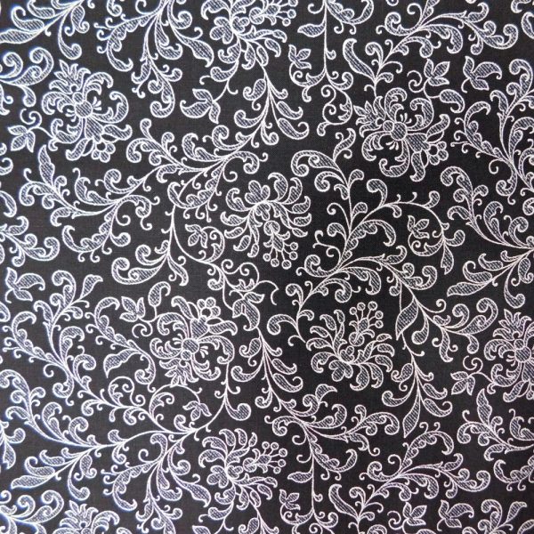 Patchwork Quilting Sewing Fabric Black with Metallic Silver 50x55cm FQ