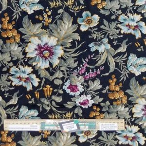 Patchwork Quilting Sewing Fabric English Garden Black Floral 50x55cm FQ