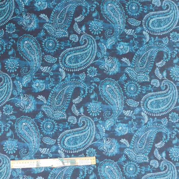 Quilting Patchwork Sewing Backing Bohemia Teal Paisley 50x270cm