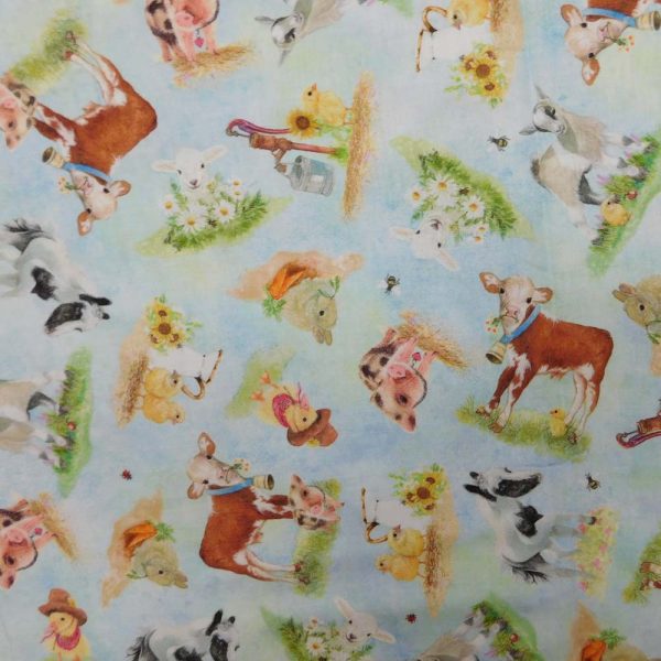 Patchwork Quilting Sewing Fabric Barnyard Baby Animals 50x55cm FQ