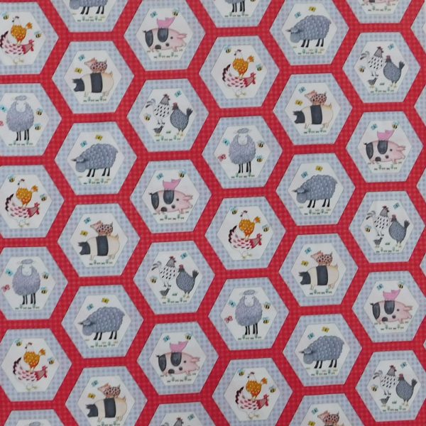 Patchwork Quilting Sewing Fabric Hay Hexie Animals 50x55cm FQ