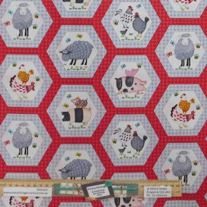 Patchwork Quilting Sewing Fabric Hay Hexie Animals 50x55cm FQ
