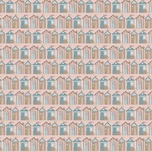 Quilting Patchwork Fabric Sunkissed Sojourn Beach Huts Pink 50x55cm FQ