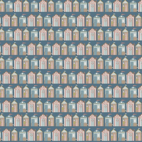 Quilting Patchwork Fabric Sunkissed Sojourn Beach Huts Blue 50x55cm FQ