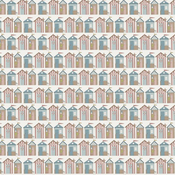 Quilting Patchwork Fabric Sunkissed Sojourn Beach Huts Cream 50x55cm FQ