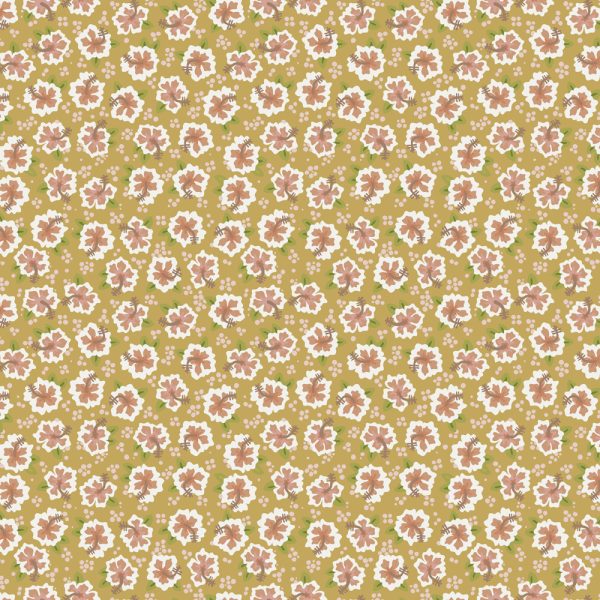 Quilting Patchwork Fabric Sunkissed Sojourn Hibiscus Mustard 50x55cm FQ