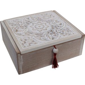 Wooden Storage Box Mandala Carved Lid Hinged