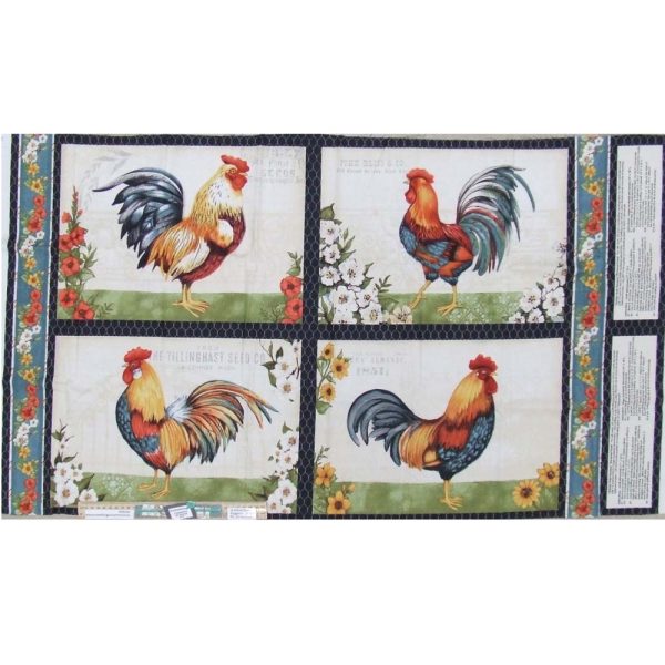 Patchwork Quilting Sewing Rooster Placemats 62x110cm Fabric Panel