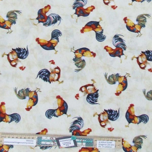 Patchwork Quilting Sewing Fabric Garden Gate Roosters 50x55cm FQ