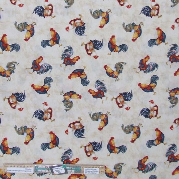 Patchwork Quilting Sewing Fabric Garden Gate Roosters 50x55cm FQ