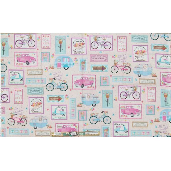 Patchwork Quilting Sewing Enjoy the Ride Caravan 66.5x110cm Fabric Panel