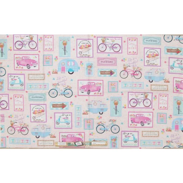 Patchwork Quilting Sewing Enjoy the Ride Caravan 66.5x110cm Fabric Panel