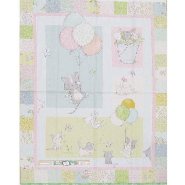 Patchwork Quilting Sewing Playful Spring Kitty 90x110cm Fabric Panel