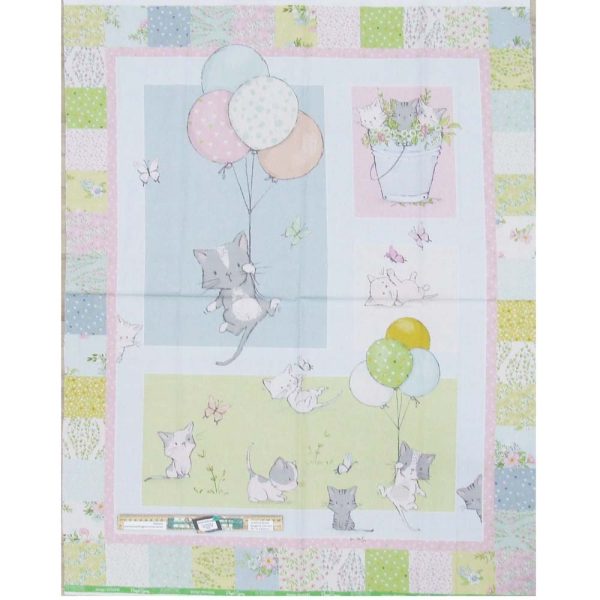 Patchwork Quilting Sewing Playful Spring Kitty 90x110cm Fabric Panel