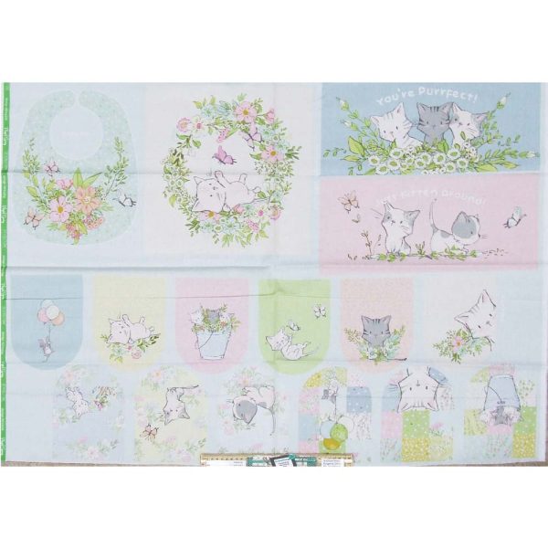 Patchwork Quilting Sewing Playful Spring Kitty Baby 80x110cm Fabric Panel