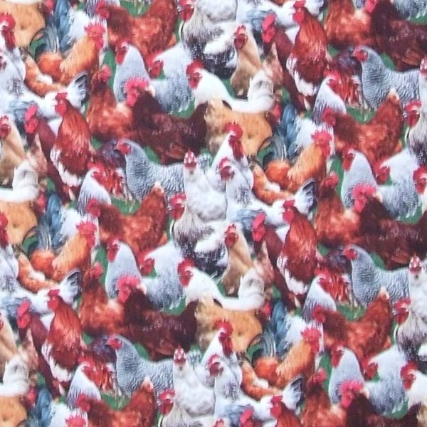 Quilting Patchwork Sewing Fabric Roosters Chickens Allover 50x55cm FQ
