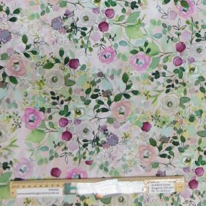 Quilting Patchwork Sewing Fabric Watercolour Flowers 50x55cm FQ