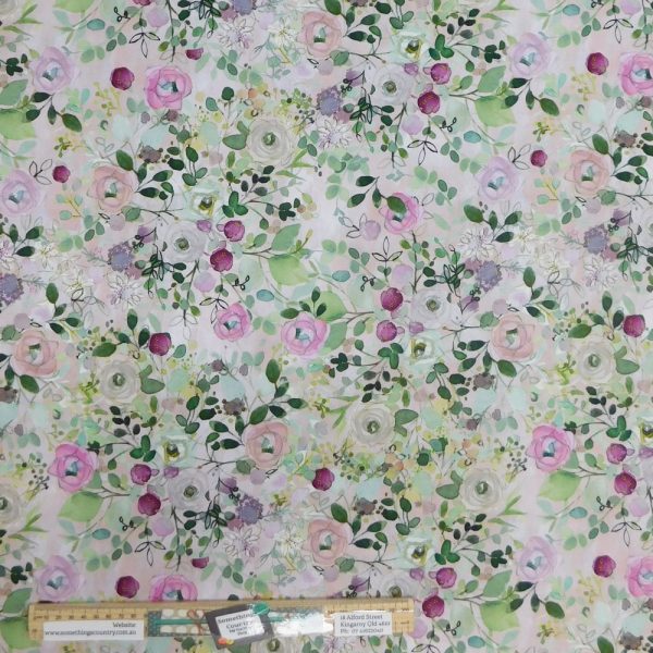 Quilting Patchwork Sewing Fabric Watercolour Flowers 50x55cm FQ