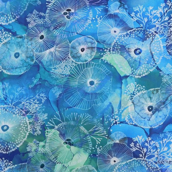 Quilting Patchwork Fabric Coral Bloom Blue Allover 50x55cm FQ