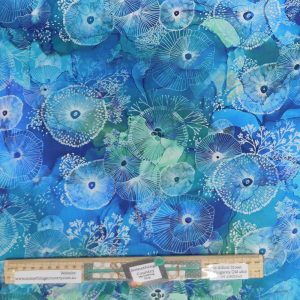 Quilting Patchwork Fabric Coral Bloom Blue Allover 50x55cm FQ