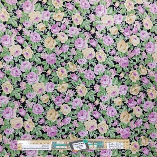 Quilting Patchwork Sewing Fabric Purple Cream Roses 50x55cm FQ