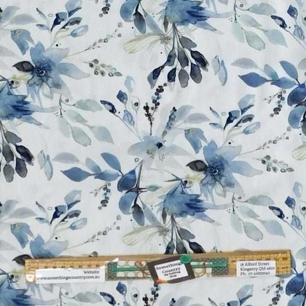 Quilting Patchwork Sewing Fabric Watercolour Blue Floral 50x55cm FQ